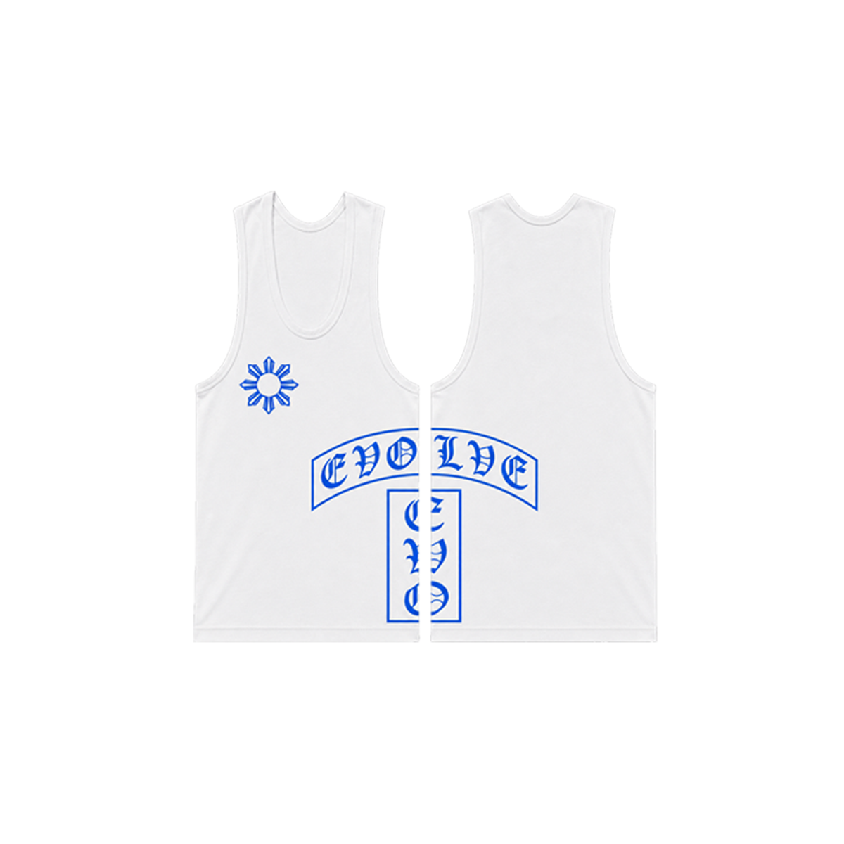 WHITE TANK TOP - SIDE PRINT (BLUE)