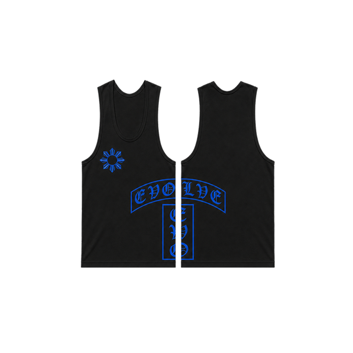 BLACK TANK TOP - SIDE PRINT (BLUE)